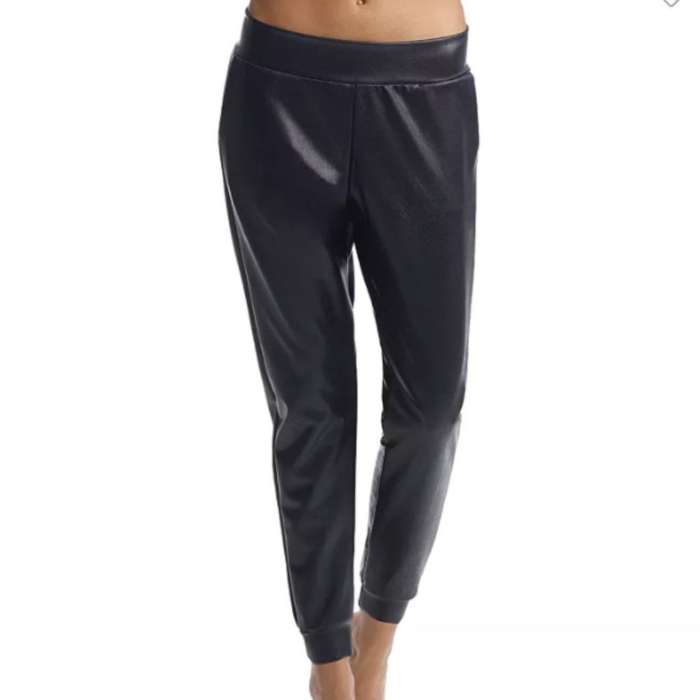 Commando Faux Leather Stretch Joggers Pants Leggings Size M Black Vegan Leather